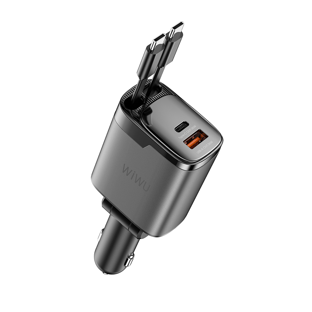 Wiwu Wi-CC034 Type-C + USB-A Hızlı Şarj Özellikli GaN Teknolojili Dahili Kablolu Araç Şarj Aleti 111W - 5