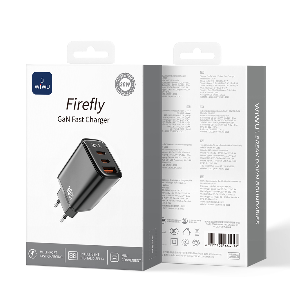 Wiwu Wi-G010 Firefly Serisi GaN Tech PD Hızlı Şarj Özellikli Şarj Başlığı 30W - 5