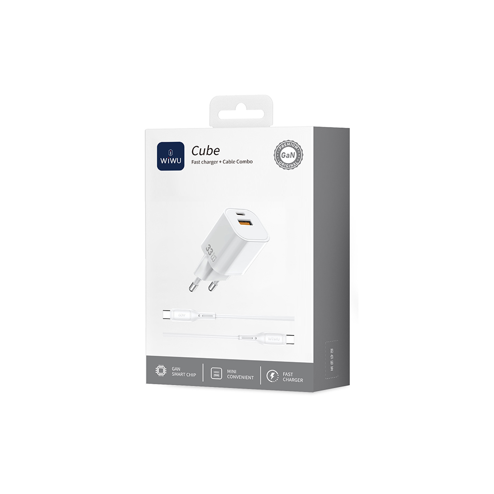Wiwu Wi-G018 Cube Series Type-C to Type-C GaN Tech PD Fast Charging Wired Charger Set 33W - 6