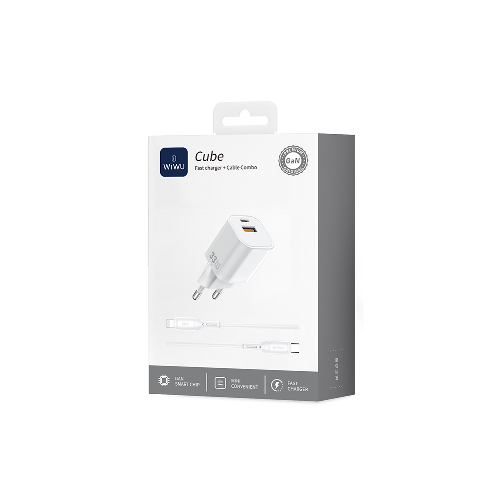 Wiwu Wi-G018 Cube Serisi Type-C to Lightning GaN Tech PD Hızlı Şarj Özellikli Kablolu Şarj Seti 33W - 6