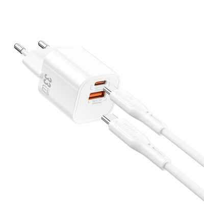 Wiwu Wi-G018 Cube Serisi Type-C to Type-C GaN Tech PD Hızlı Şarj Özellikli Kablolu Şarj Seti 33W Beyaz