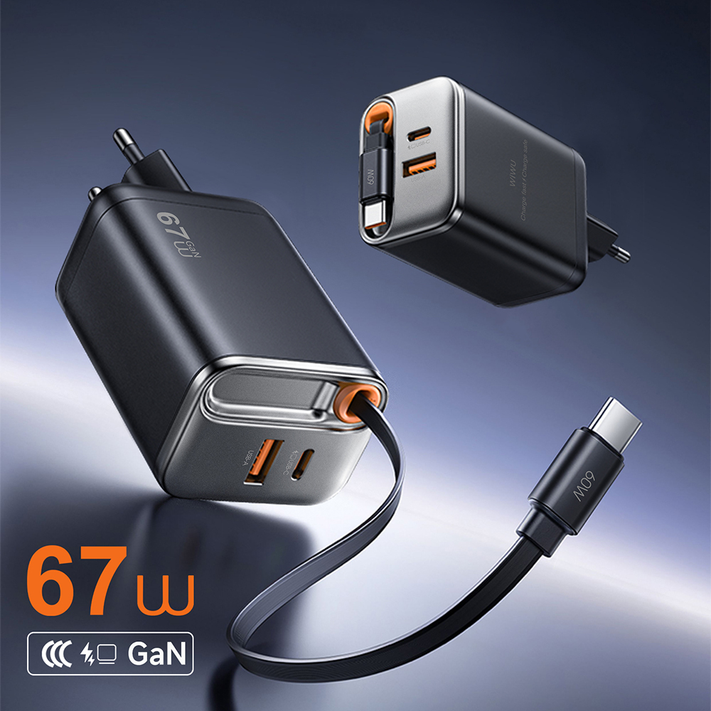Wiwu Wi-G020 Helix Serisi GaN Teknolojili Hızlı Şarj Başlığı USB-A to Type-C PD 65W Type-C Kablolu Şarj Seti - 4
