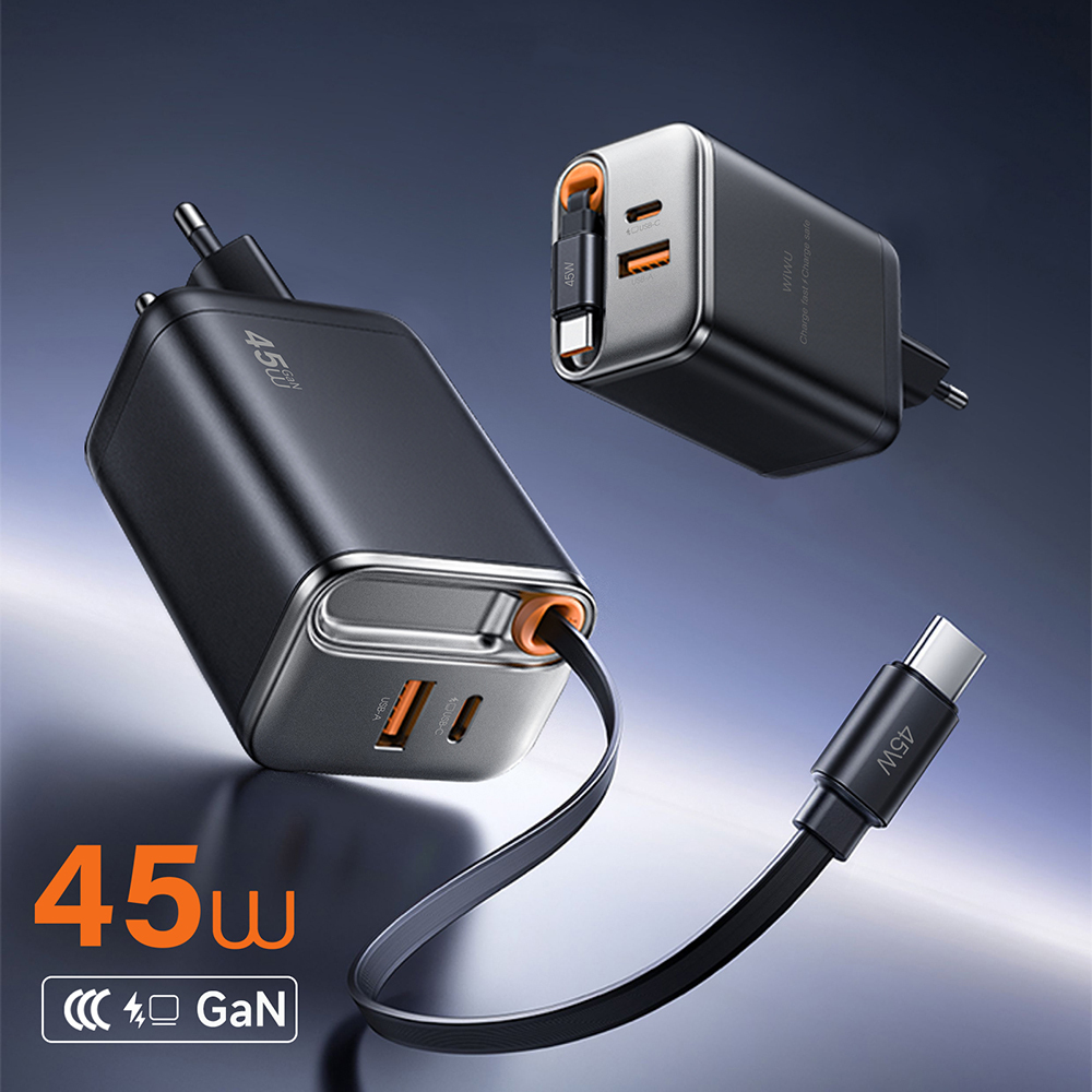 Wiwu Wi-G021 Helix Serisi GaN Teknolojili Hızlı Şarj Başlığı USB-A to Type-C PD 45W Type-C Kablolu Şarj Seti - 3