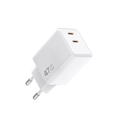 Wiwu Wi-G025 Cube Serisi Dual Type-C PD GaN Teknolojili Hızlı Şarj Başlığı 47W Beyaz