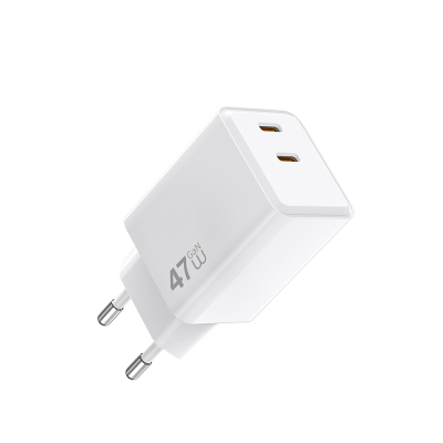 Wiwu Wi-G025 Cube Serisi Dual Type-C PD GaN Teknolojili Hızlı Şarj Başlığı 47W Beyaz