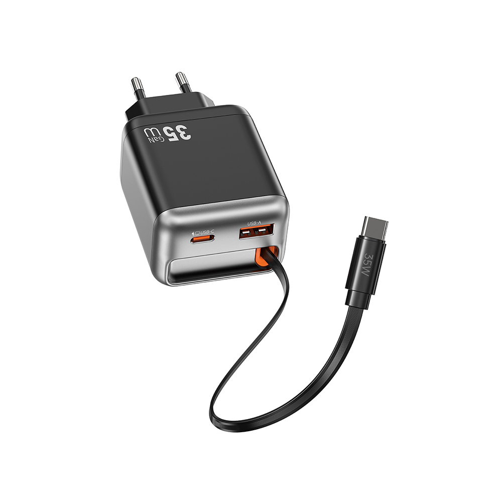 Wiwu Wi-G029 Helix Serisi GaN Teknolojili Hızlı Şarj Başlığı USB-A to Type-C PD 35W Type-C Kablolu Şarj Seti - 3