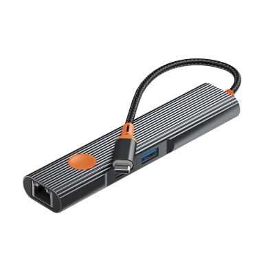 Wiwu Wi-HB005 Travel Series 5-in-1 HDMI (4K@60Hz) Input + RJ45 + 100W PD Type-C Hub Docking Station Grey