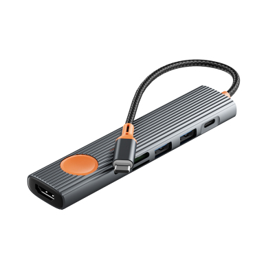 Wiwu Wi-HB8007 Travel Series 7-in-1 HDMI (4K@60Hz) Input 100W PD Type-C Hub Docking Station Grey