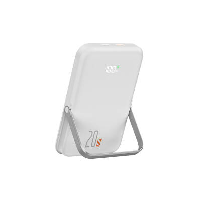 Wiwu Wi-P009 LED Ekranlı Standlı Kablosuz Şarj Özellikli Taşınabilir Powerbank 10000mAh 20W Beyaz