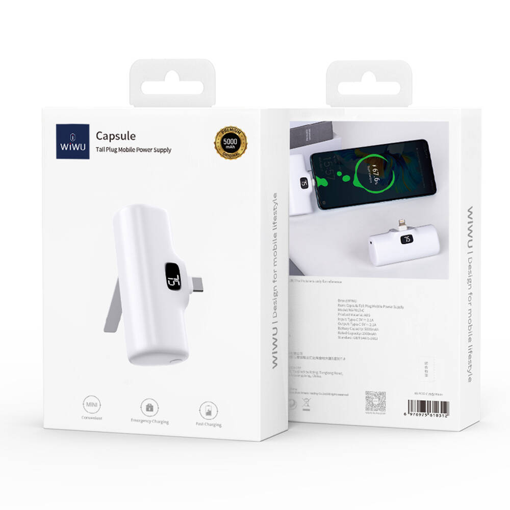 Wiwu Wi-P017 Capsule Series 2in1 Mini Portable Type-C Powerbank with Stand 5000mAh - 7