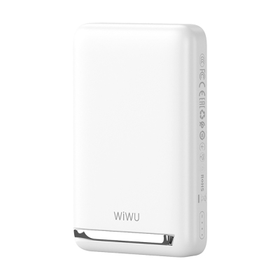 Wiwu Wi-P043 Portable Magsafe Wireless Powerbank with LED Light Display Stand 10,000mAh 15W White