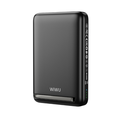 Wiwu Wi-P043 Portable Magsafe Wireless Powerbank with LED Light Display Stand 10,000mAh 15W Black