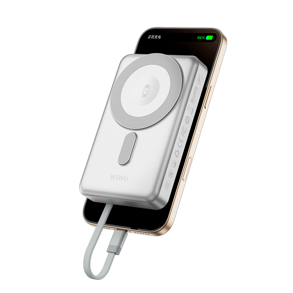 Wiwu Wi-P056 Taşınabilir Wireless Şarj ve PD Hızlı Şarj Özellikli Powerbank 15W 10000mAh - 8
