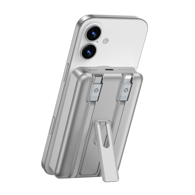 Wiwu Wi-P056 Taşınabilir Wireless Şarj ve PD Hızlı Şarj Özellikli Powerbank 15W 10000mAh Gri
