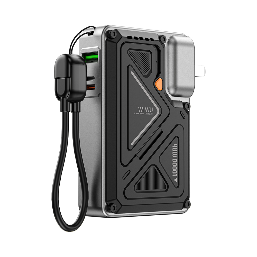 Wiwu Wi-P057 Knight Serisi Taşınabilir Wireless Type-C ve Lightning Kablolu Standlı PD Powerbank 35W 10000mAh - 13