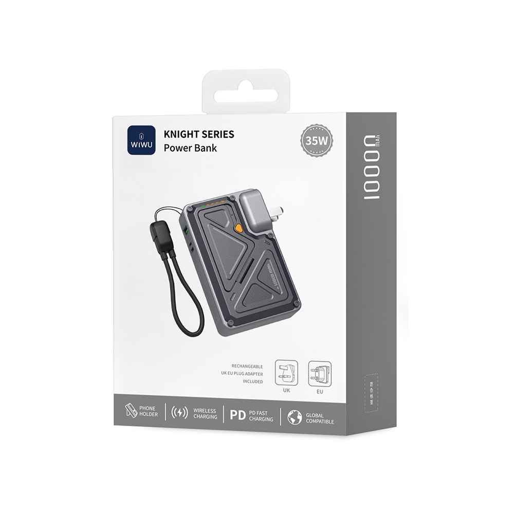 Wiwu Wi-P057 Knight Serisi Taşınabilir Wireless Type-C ve Lightning Kablolu Standlı PD Powerbank 35W 10000mAh - 14