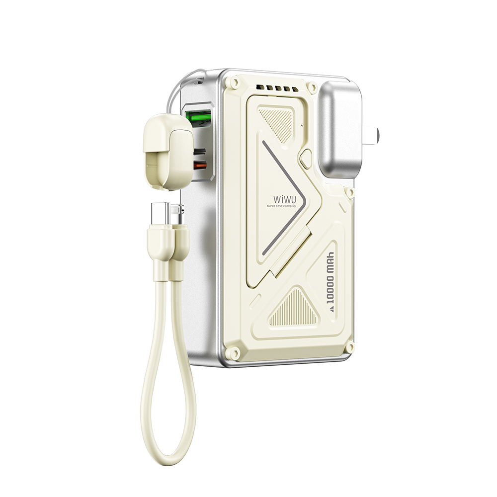 Wiwu Wi-P057 Knight Serisi Taşınabilir Wireless Type-C ve Lightning Kablolu Standlı PD Powerbank 35W 10000mAh - 3