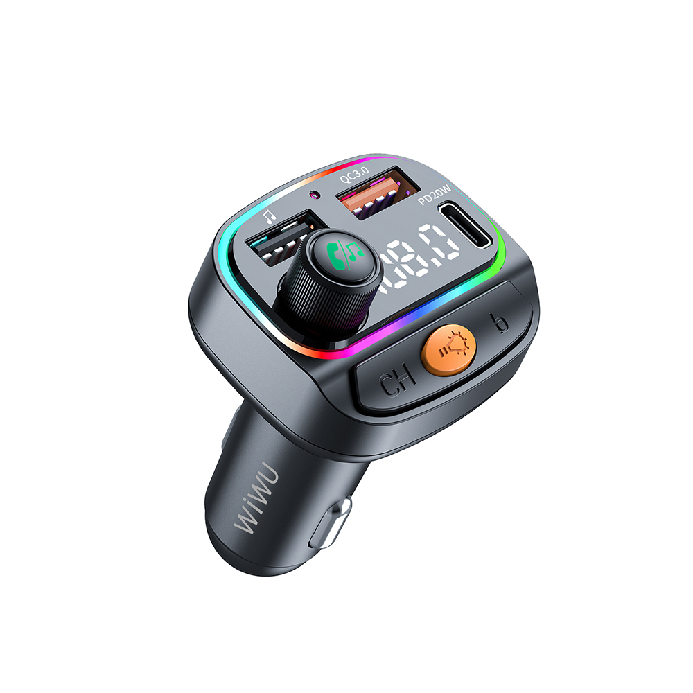 Wiwu Wi-QC031 RGB Bluetooth Transmitter MP3 Type-C ve USB-A Araç Şarjı - 1