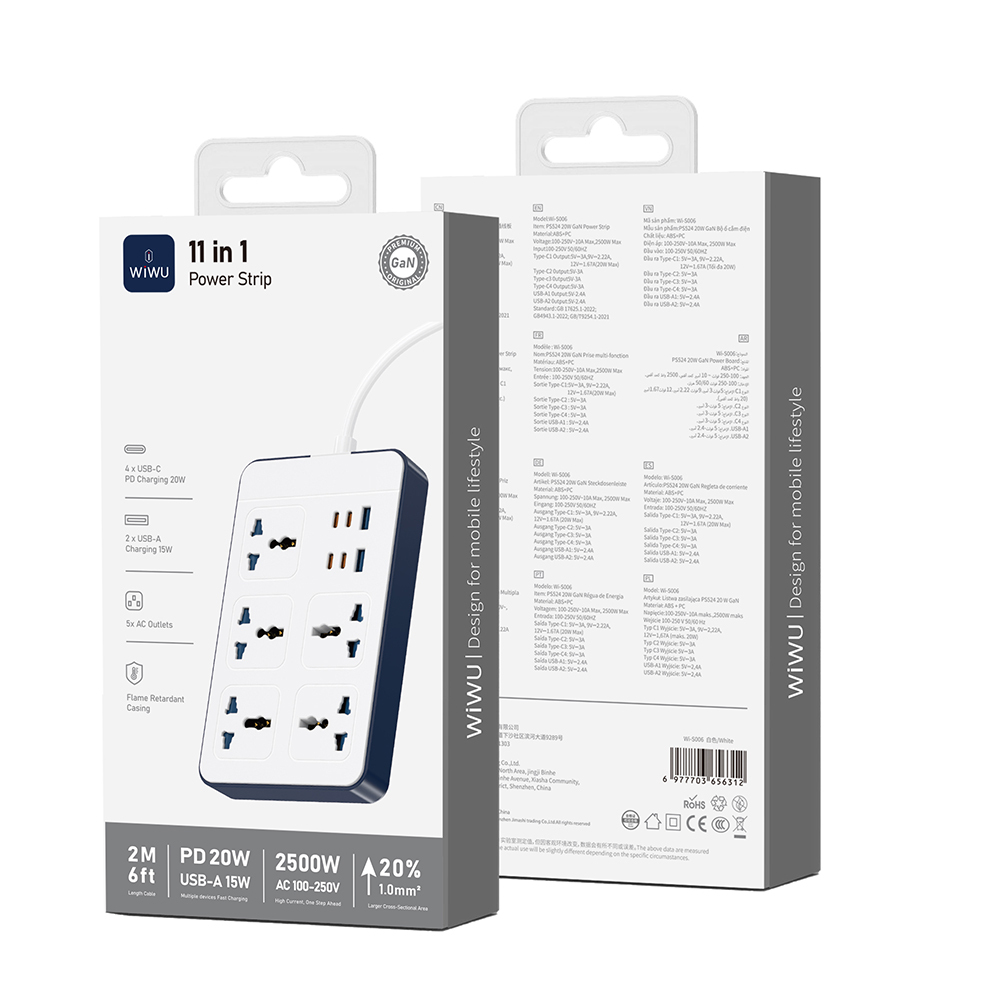 Wiwu Wi-S006 20W GaN Tech Power Strip 11 in 1 Çoklu Priz - 6