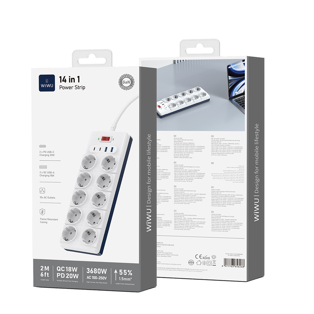 Wiwu Wi-S008 20W GaN Tech Power Strip 14 in 1 Çoklu Priz 2M - 5
