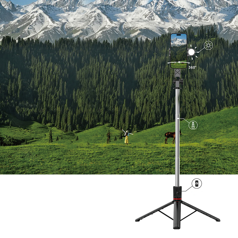Wiwu Wi-SE015 Canlı Yayın Dolgu Işıklı Teleskopik Tripod ve Selfie Çubuğu - 7