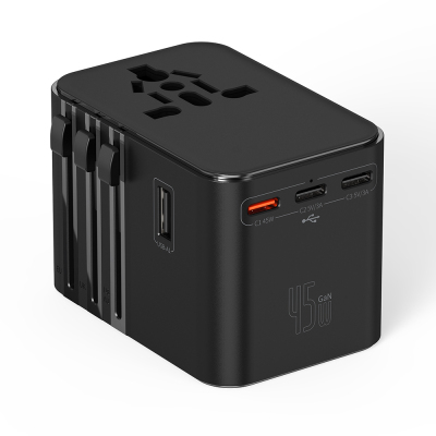 Wiwu Wi-UA006 Multi-Universal TR/US/UK/AUS/EU Compatible Travel Charger Adapter 45W Black