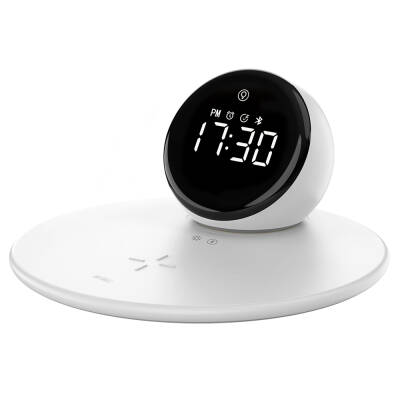 Wiwu Wi-W017 Wireless Charging Stand Dual Alarm and Digital Clock Bluetooth Speaker White