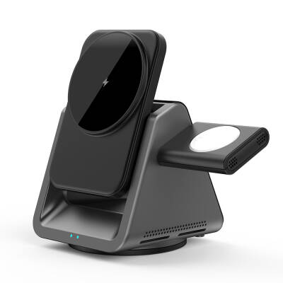 Wiwu Wi-W018 Coolpad Series 15W 3in1 Wireless Charging Stand for Phone and Smart Watch Black