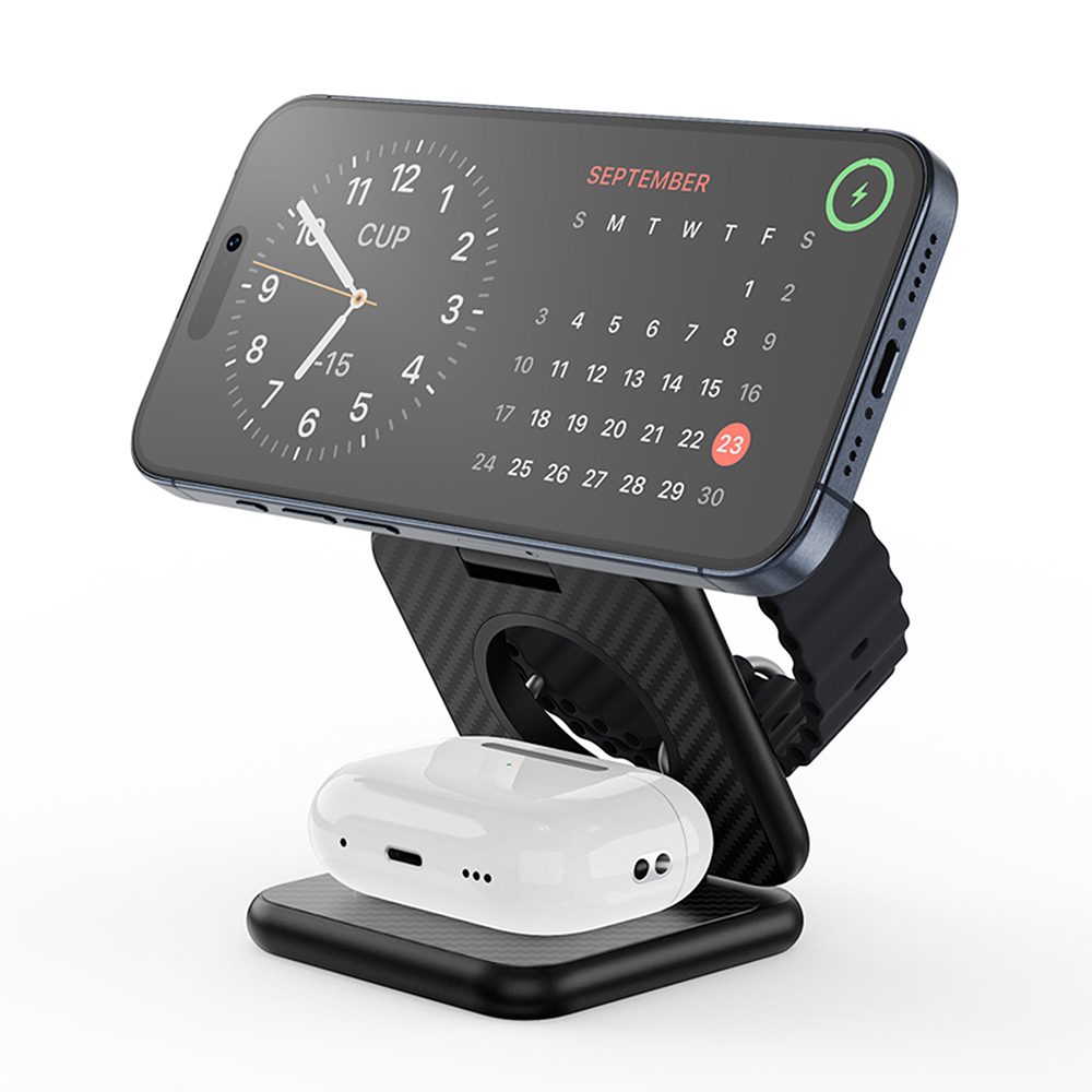 Wiwu Wi-W035 3 in 1 Magnetic Fast Charging Aramid Fiber Wireless Charging Stand 15W - 4