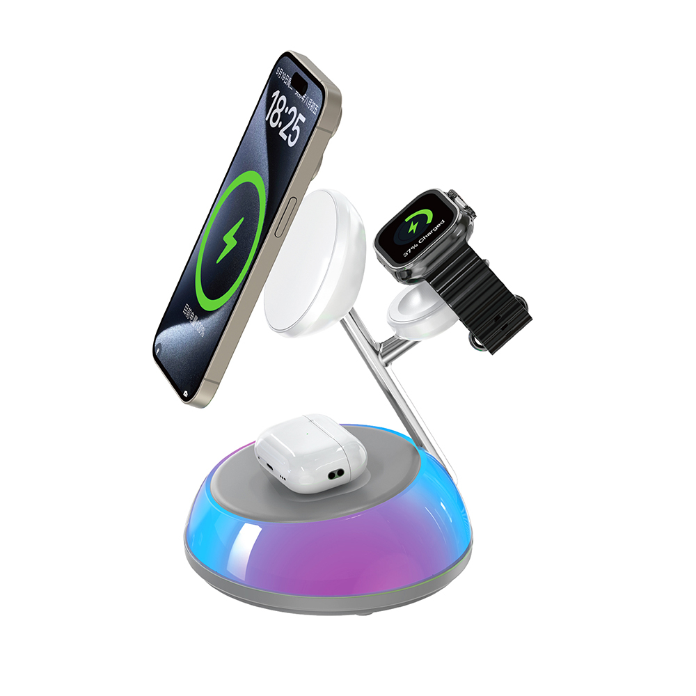 Wiwu Wi-W036 Qi2 3 in 1 Magnetic Fast Charging Wireless Charger Stand with Ambient Light 15W - 7