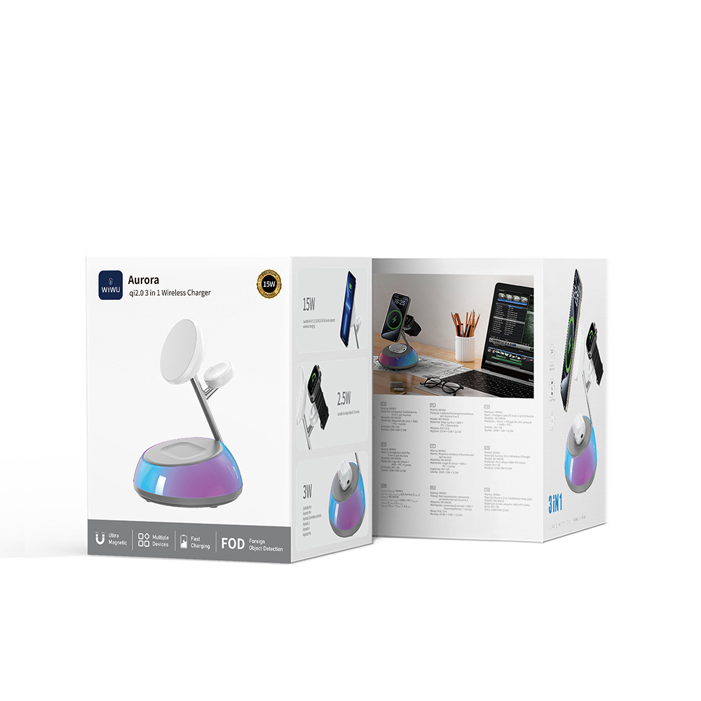 Wiwu Wi-W036 Qi2 3 in 1 Magnetic Fast Charging Wireless Charger Stand with Ambient Light 15W - 9