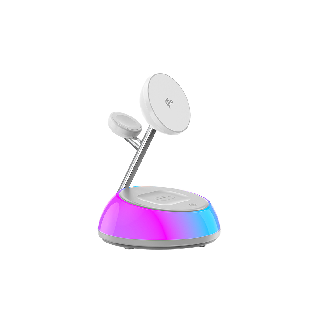 Wiwu Wi-W036 Qi2 3 in 1 Magnetik Hızlı Şarj Özellikli Ambiyans Işıklı Kablosuz Şarj Standı 15W - 3
