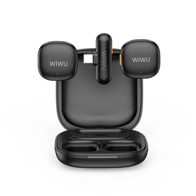 Wiwu Wi-WM006 2in1 Type-C Portlu Yapay Zeka Destekli ANC Özellikli Kablosuz Yaka Mikrofonu Siyah