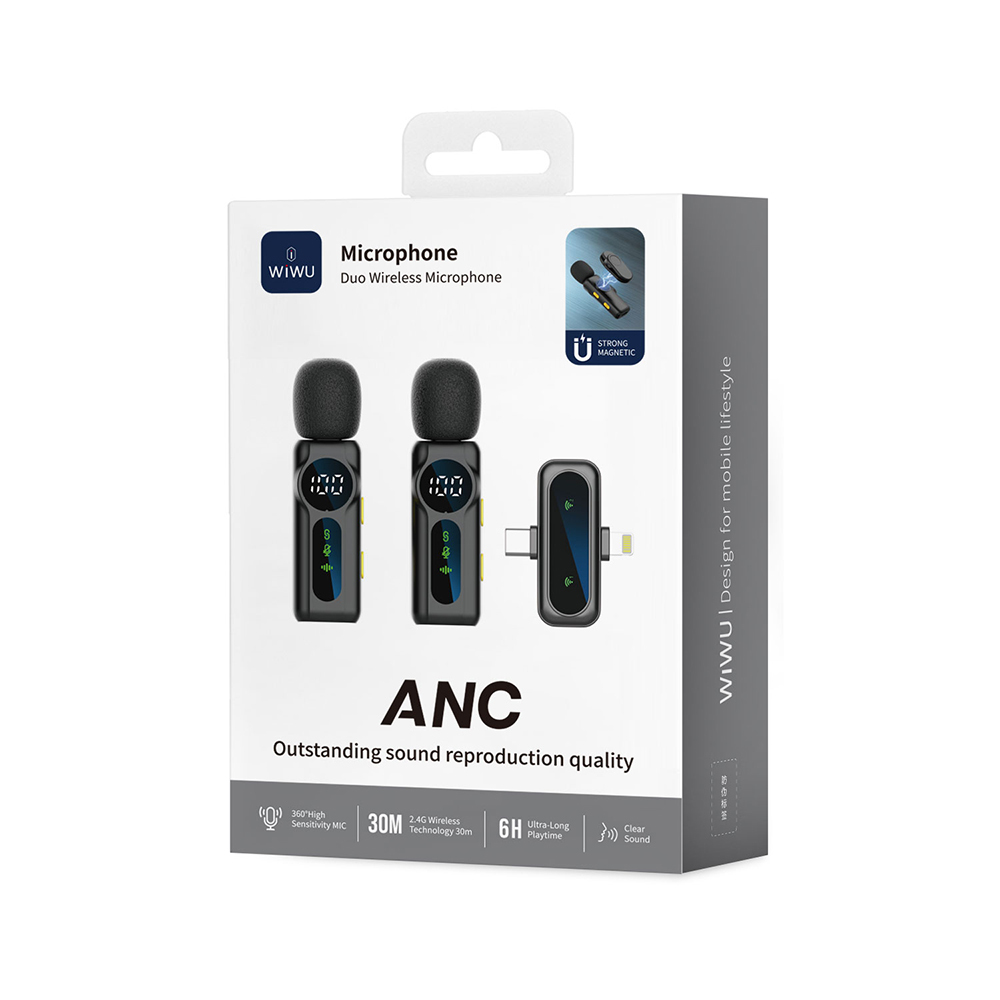 Wiwu Wi-WM007 2in1 Type-C ve Lightning Portlu ANC Özellikli Kablosuz Yaka Mikrofonu - 7