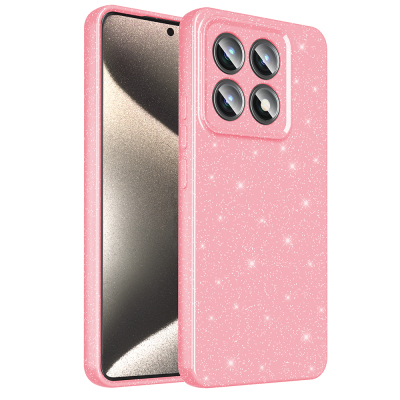 Xiaomi 14T Pro Kılıf Kamera Korumalı Simli Lüks Zore Koton Kapak Açık Pembe