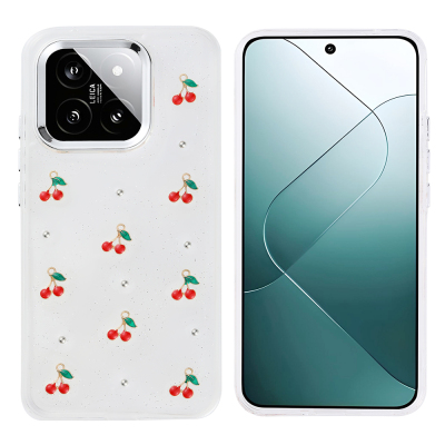 Xiaomi 15T Case Airbag Design Glittery Transparent Zore Kutup Cover Kiraz