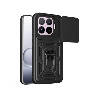 Xiaomi 17T Pro Case with Magnetic Stand and Camera Protection - Zore Sliding Vega Cover Black