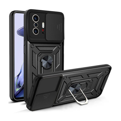 Xiaomi Mi 11T 5G Case with Magnetic Stand and Camera Protection - Zore Sliding Vega Cover Black