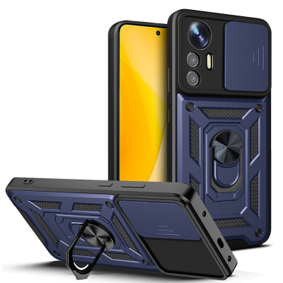 Xiaomi Mi 12 Lite Kılıf Magnetik Standlı Kamera Korumalı Zore Sürgülü Vega Kapak Mavi