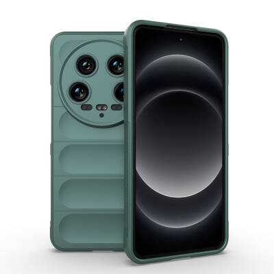 Xiaomi Mi 14 Ultra Case Flexible TPU Hollow Back Surface Design Zore Etnik Silicone Cover Dark Green