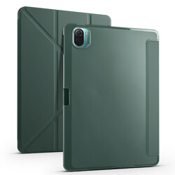 Xiaomi Mi Pad 5 Case Zore Tri Folding Smart With Pen Stand Case Dark Green