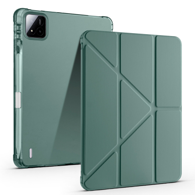 Xiaomi Pad 7 Kılıf Zore Tri Folding Kalem Bölmeli Standlı Kılıf Koyu Yeşil
