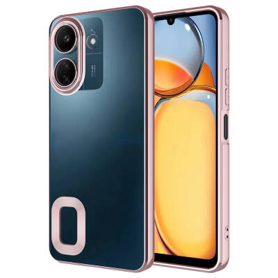 Xiaomi Poco C65 Case Camera Protection Zore Omega Cover Showing Logo Rose Gold