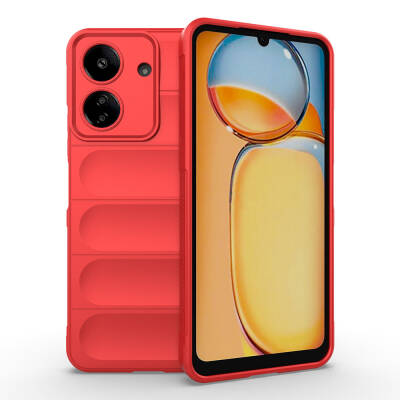 Xiaomi Poco C65 Case Flexible TPU Hollow Back Surface Design Zore Etnik Silicone Cover Red