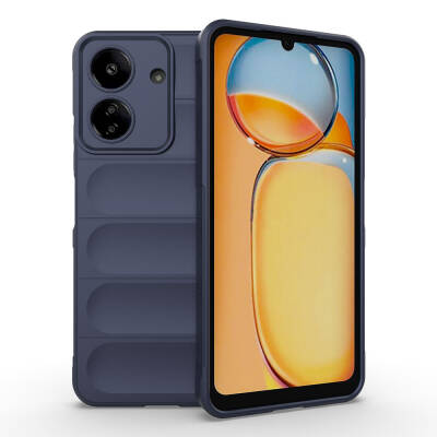 Xiaomi Poco C65 Case Flexible TPU Hollow Back Surface Design Zore Etnik Silicone Cover Navy blue