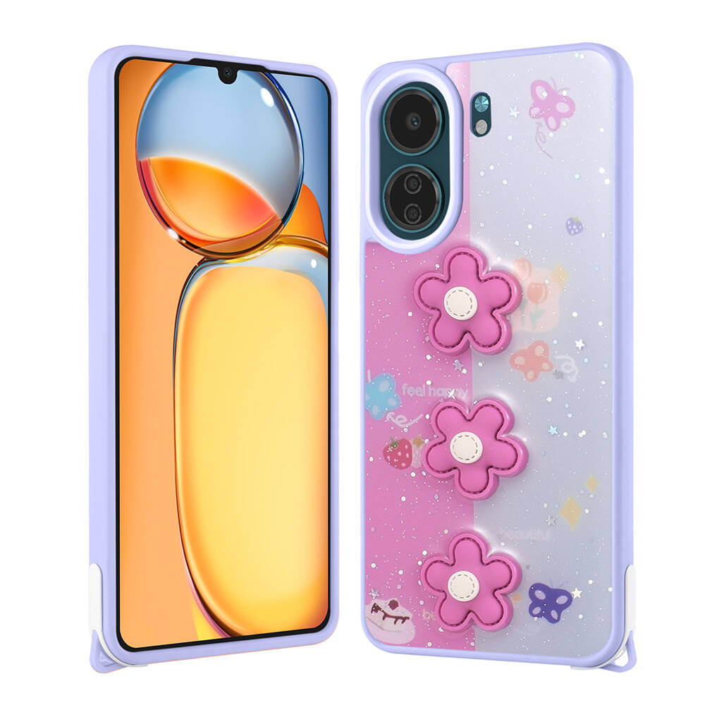 Xiaomi Poco C65 Case Shining Glitter Relief Figured Zore Cevze Cover - 5