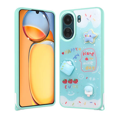 Xiaomi Poco C65 Case Shining Glitter Relief Figured Zore Cevze Cover Green