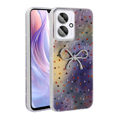 Xiaomi Poco C65 Kılıf Kamera Korumalı Figürlü Zore Ponti Silikon Kapak Lila