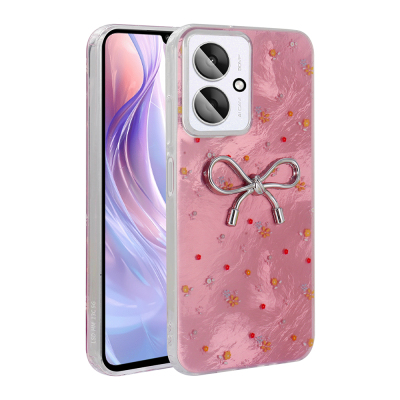 Xiaomi Poco C65 Kılıf Kamera Korumalı Figürlü Zore Ponti Silikon Kapak Açık Pembe