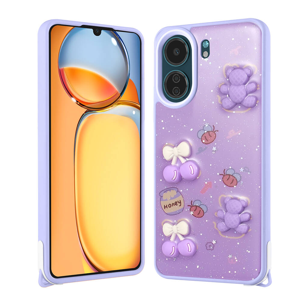 Xiaomi Poco C65 Kılıf Parlayan Simli Kabartma Figürlü Zore Cevze Kapak - 4